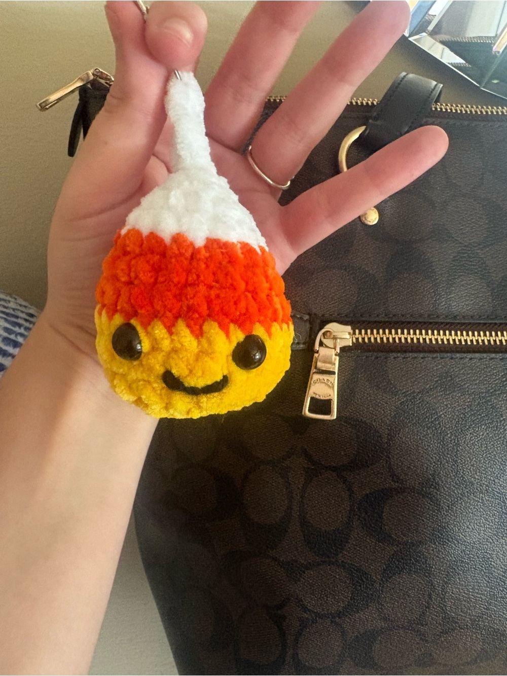 Handmade crochet candy corn bag charm key charm - Picture 2 of 3
